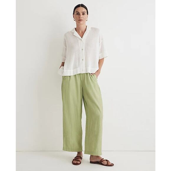 Madewell Crinkled Crepe Straight Leg Crop Pant Seedling Green Medium Pull On - Picture 1 of 6